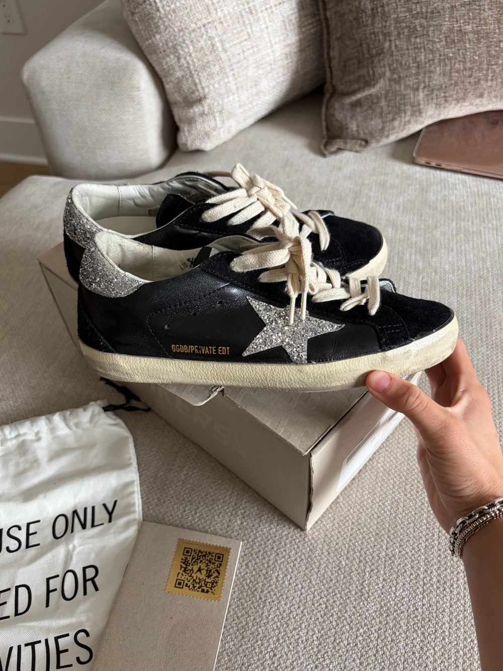 Golden Goose Black with Silver Glitter Star